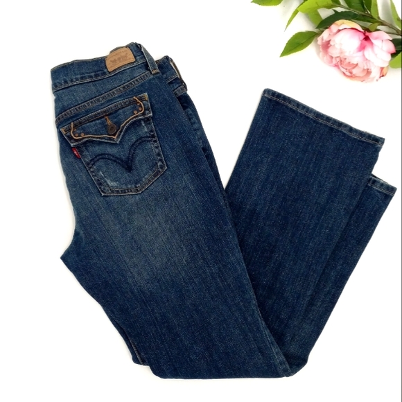 Levi's Denim - LEVI'S Curvy Stud & Piping Detail Flap Back Pocket Distressed Dark Wash Jeans 8